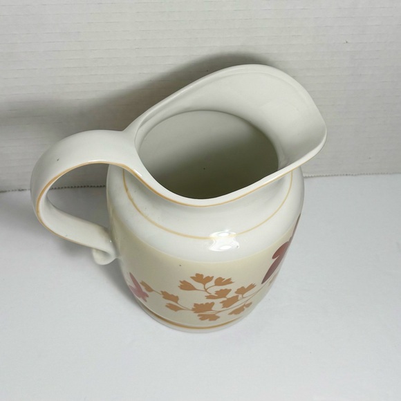 Vintage Mid Century Royal Ames White Porcelain Pitcher Brown Floral Butterflies - Picture 5 of 7